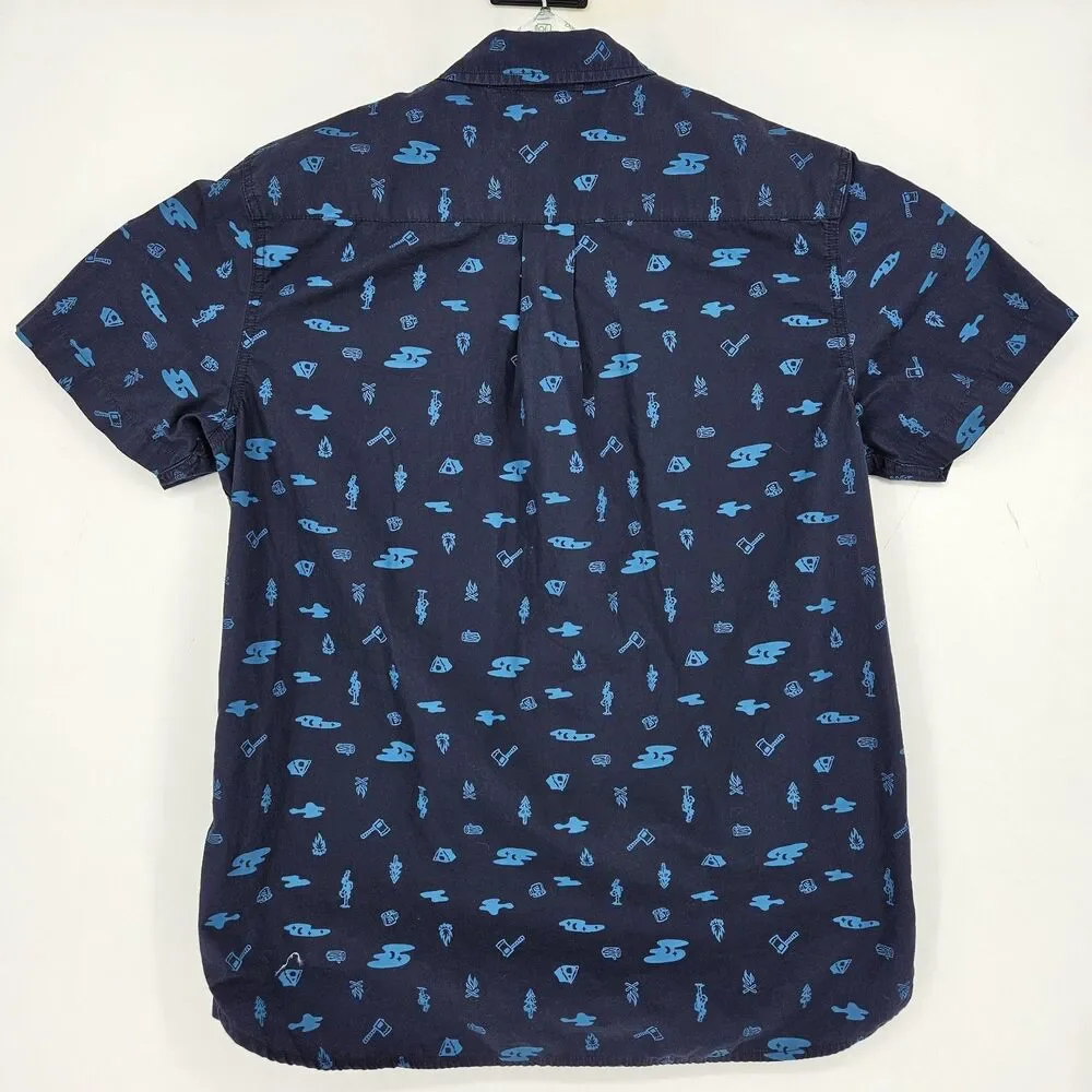 North Face Shirt Mens Large‎ Button Up Outdoors Hiking Short Sleeve AOP Blue